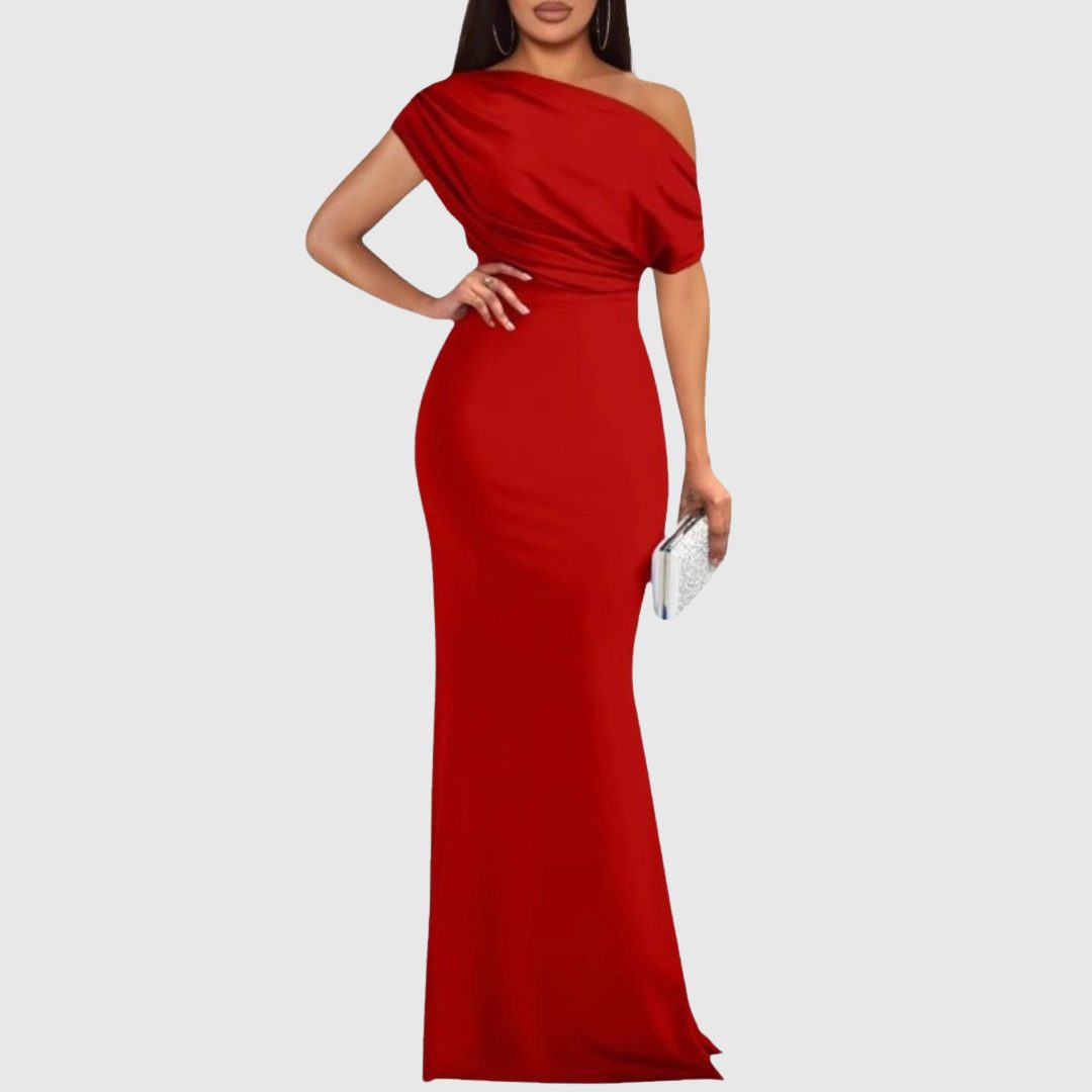 One-Shoulder Maxi Gown for Women - Red
