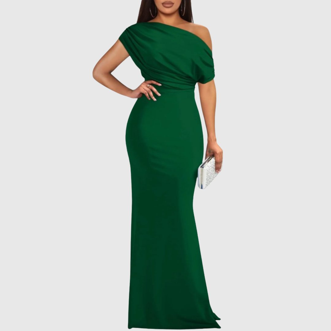 One-Shoulder Maxi Gown for Women - Green