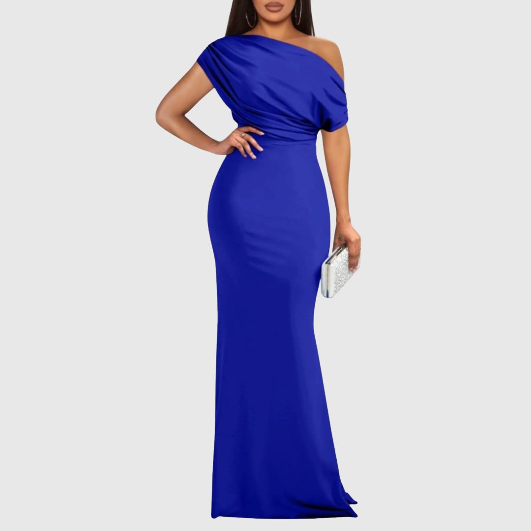One-Shoulder Maxi Gown for Women - Blue