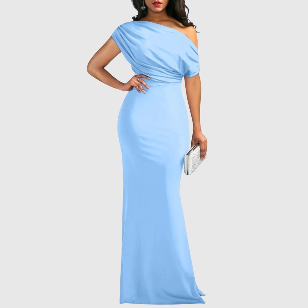 One-Shoulder Maxi Gown for Women - Light Blue
