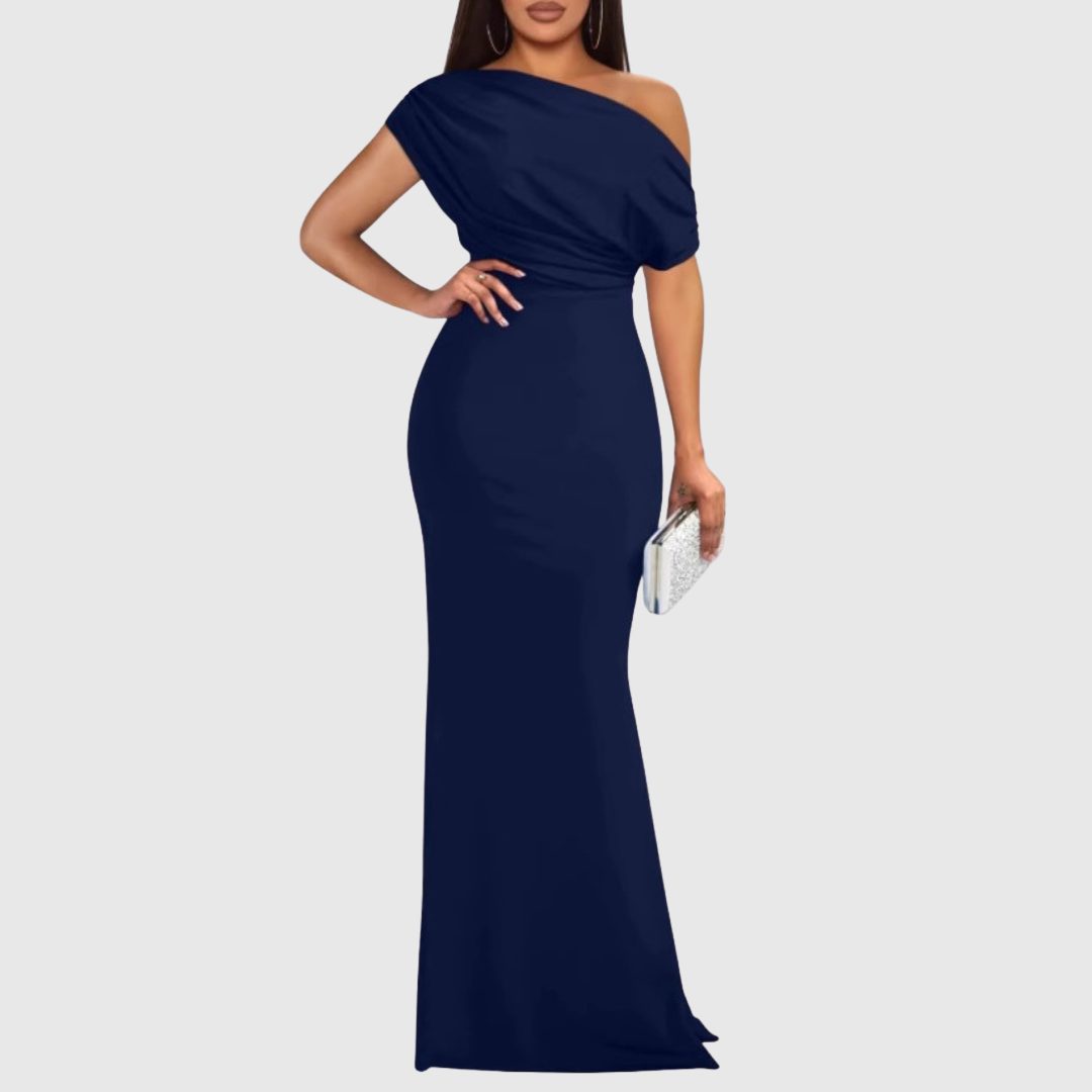 One-Shoulder Maxi Gown for Women - Navy