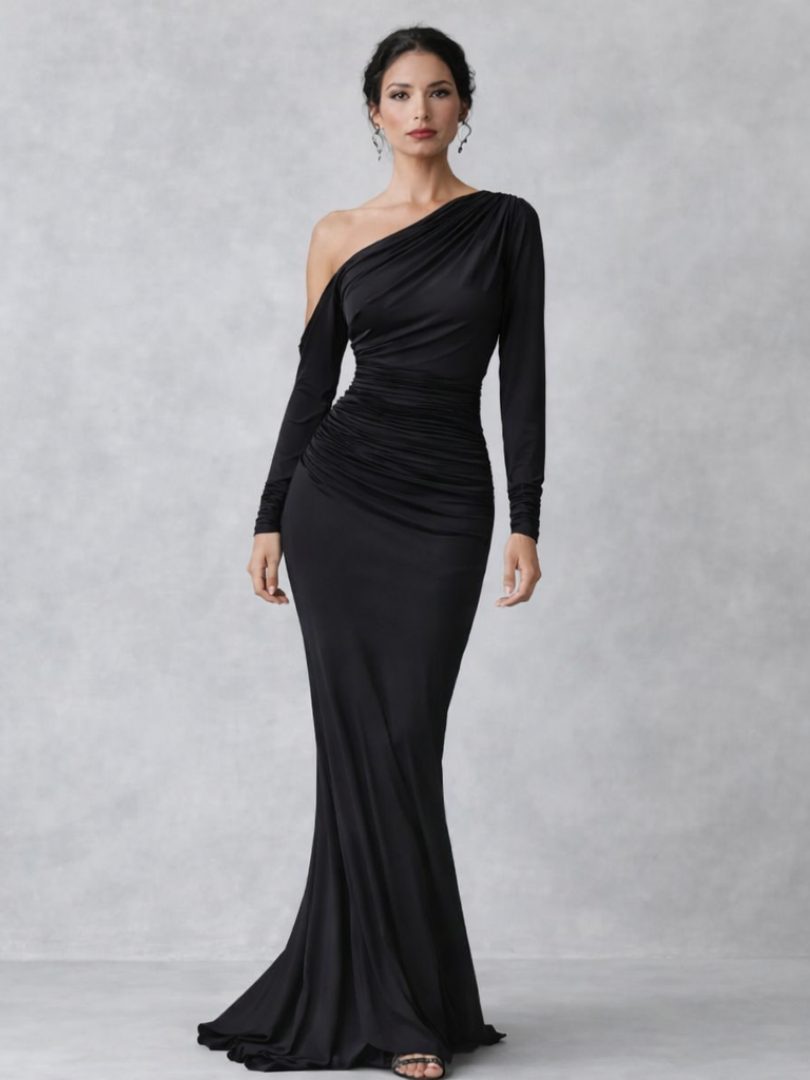 One Shoulder Ruched Maxi Dress for Women