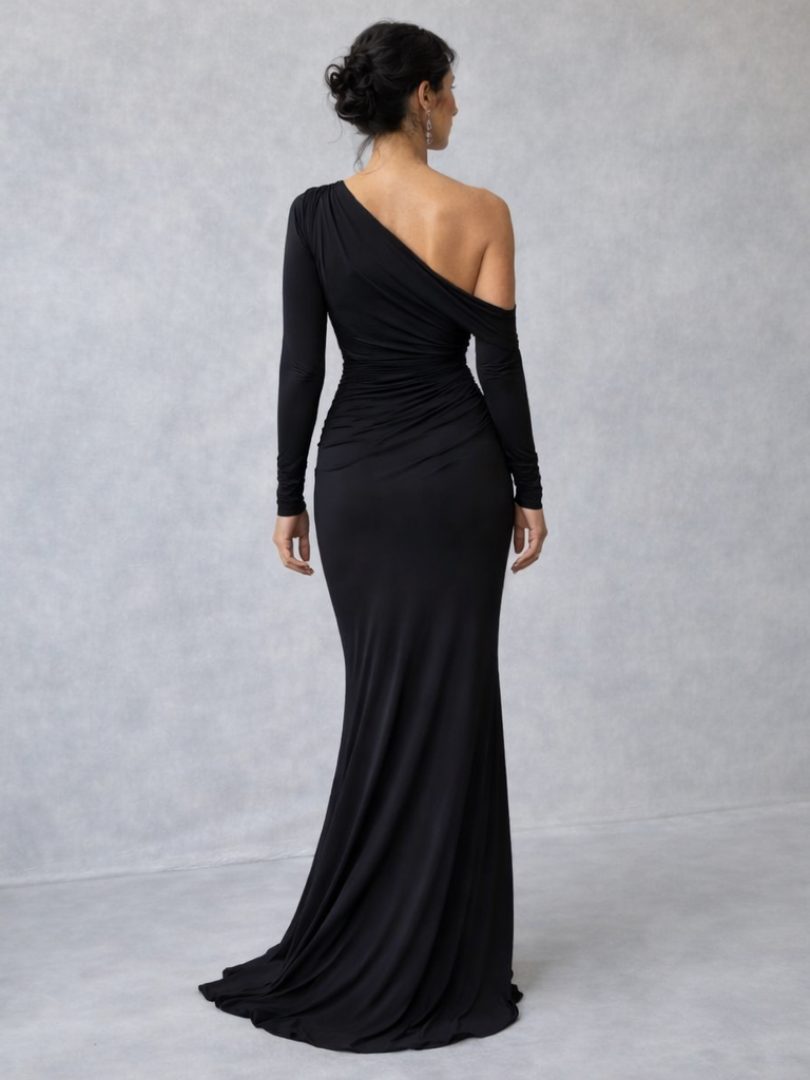 One Shoulder Ruched Maxi Dress for Women - View 3
