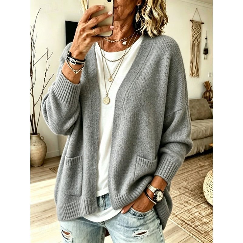 Open Front Cardigan with Pockets for Women