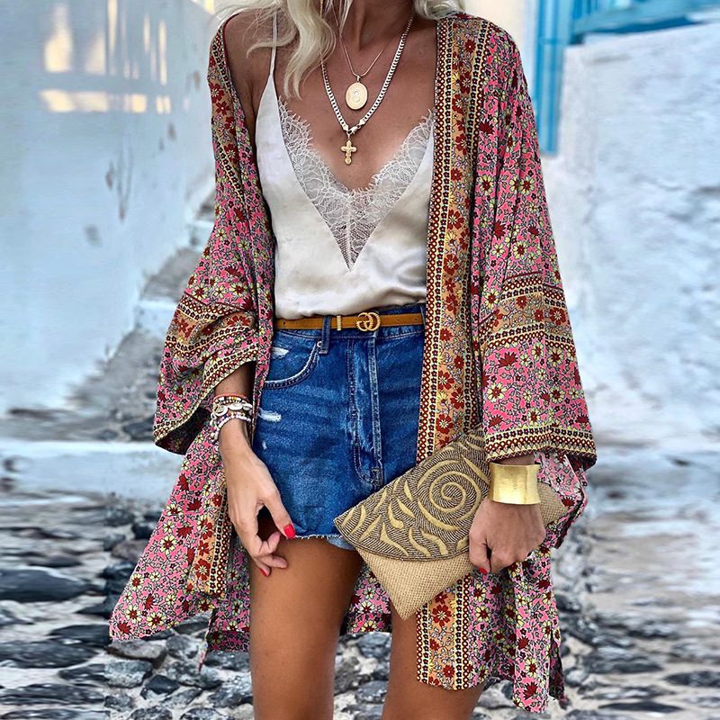 Open Front Floral Knit Cardigan for Women - Pink