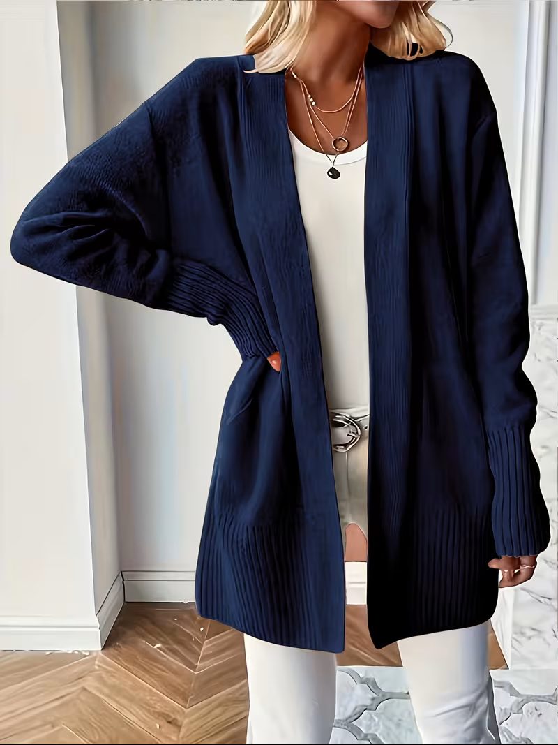 Open Front Long Cardigan for Women - Navy