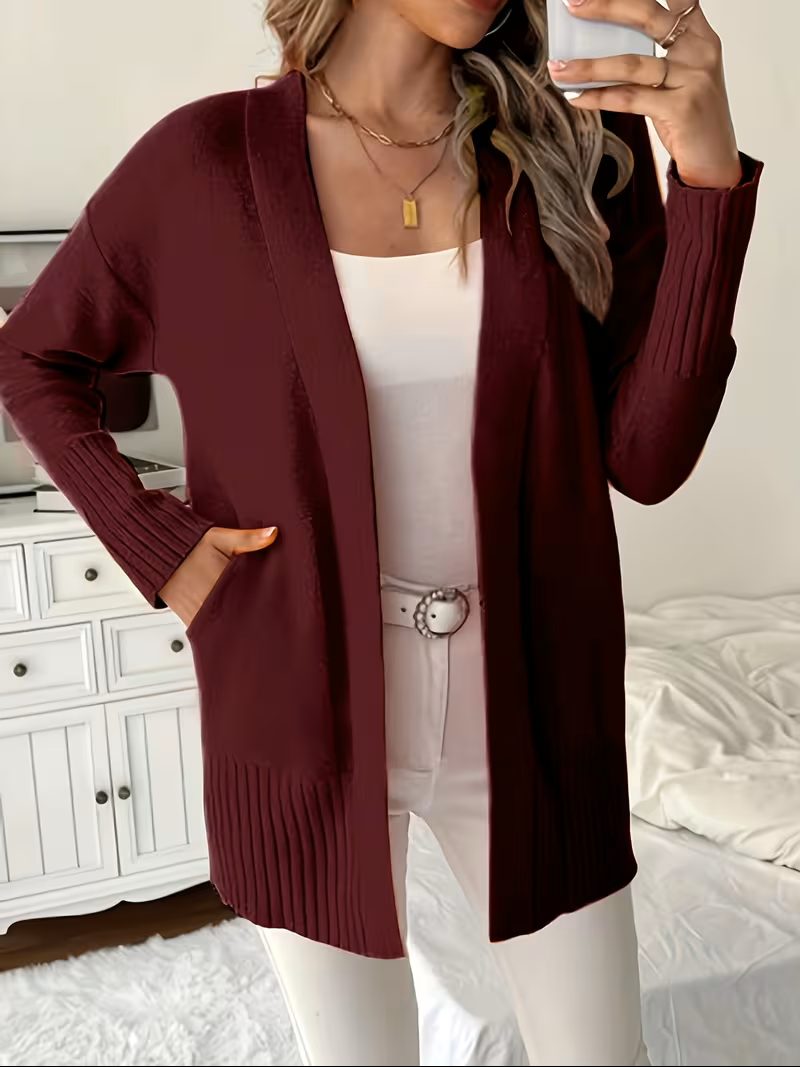 Open Front Long Cardigan for Women - Burgundy