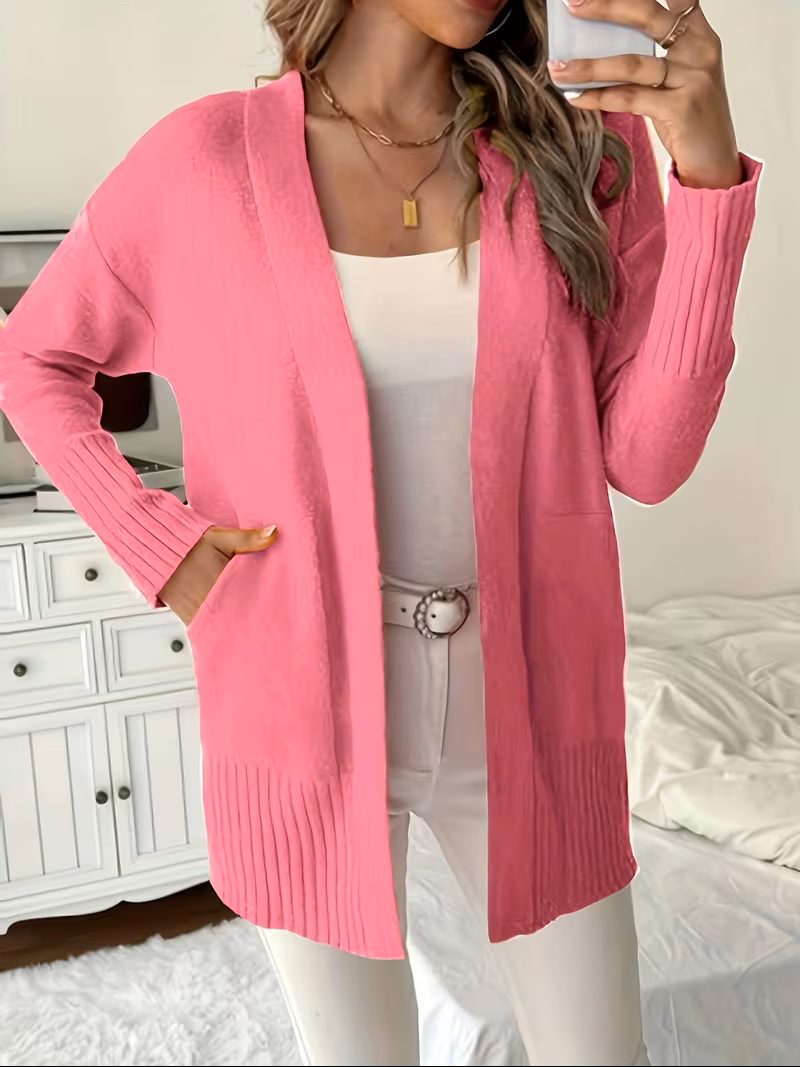 Open Front Long Cardigan for Women - Magenta