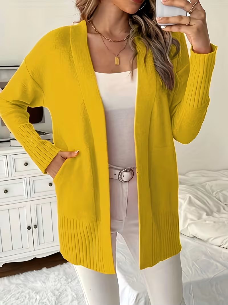 Open Front Long Cardigan for Women - Yellow