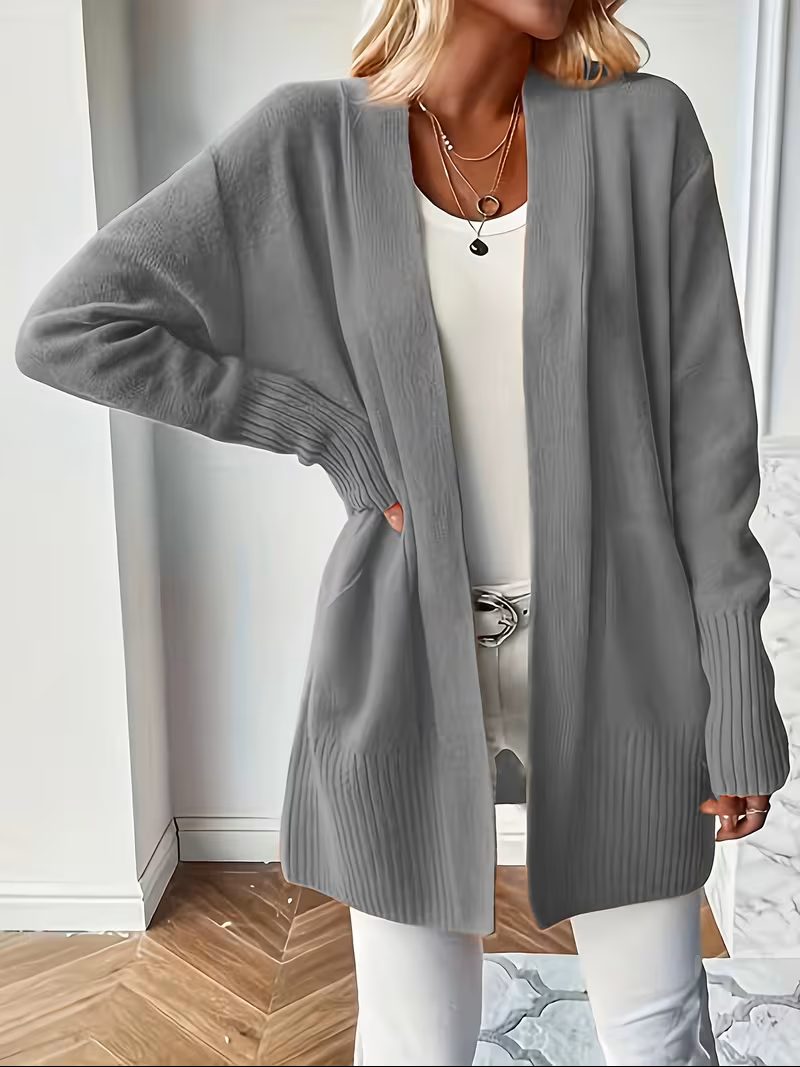 Open Front Long Cardigan for Women - Grey
