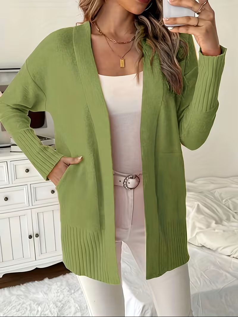 Open Front Long Cardigan for Women - Green
