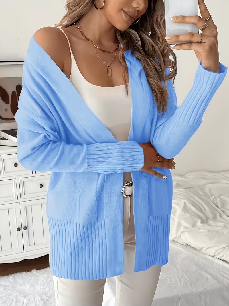 Open Front Long Cardigan for Women - Vibrant Blue