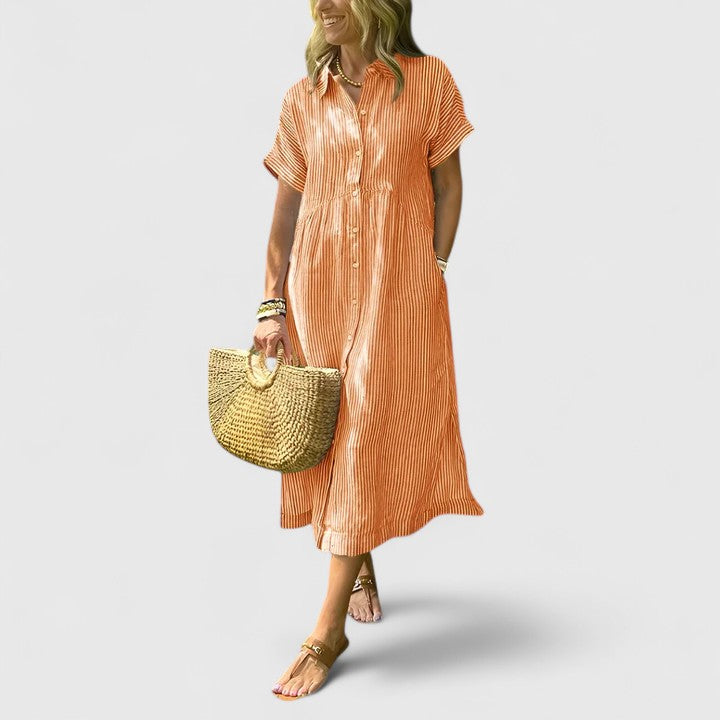 Striped Short Sleeve Shirt Dress for Women