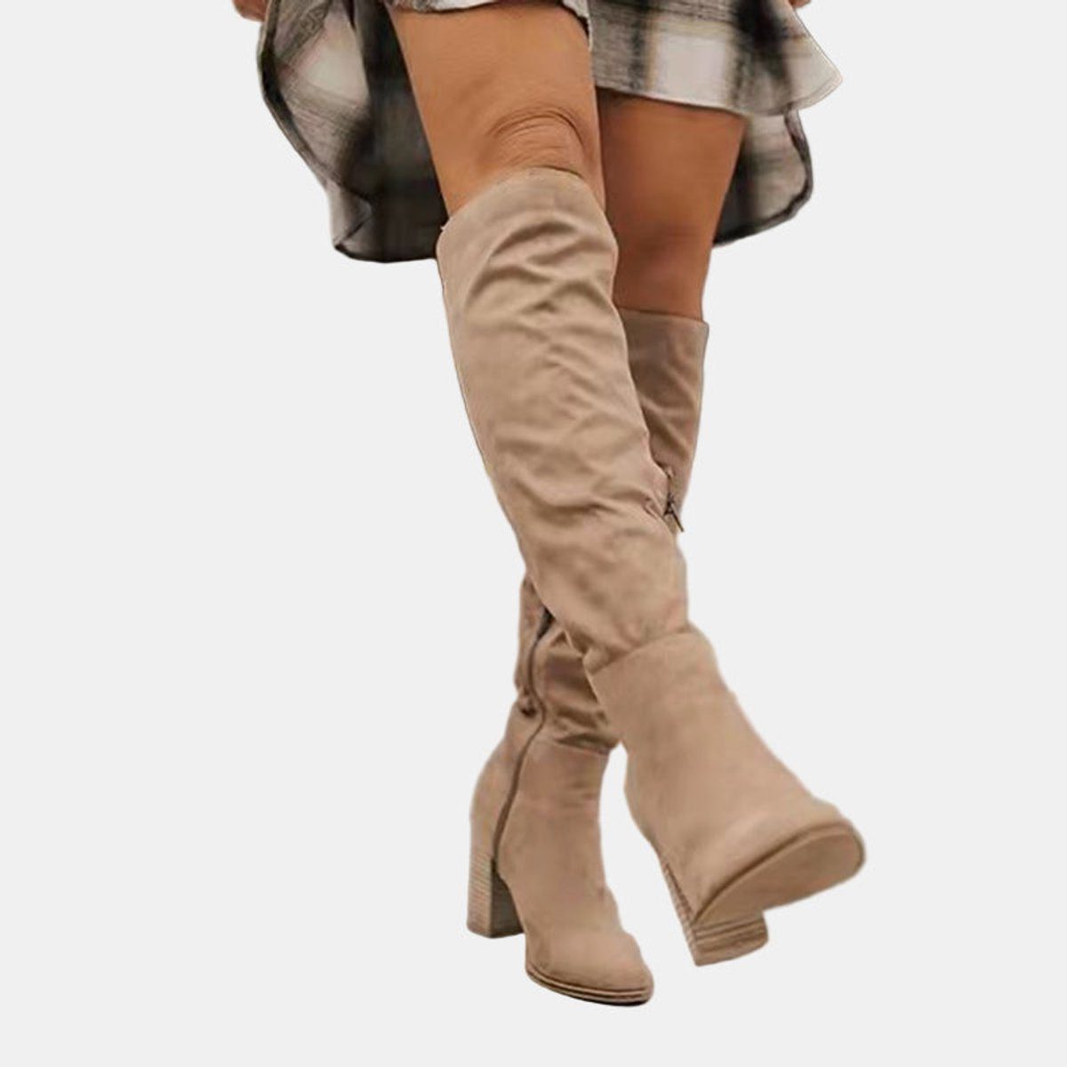 Over-the-Knee Block Heel Stretch Boots for Women