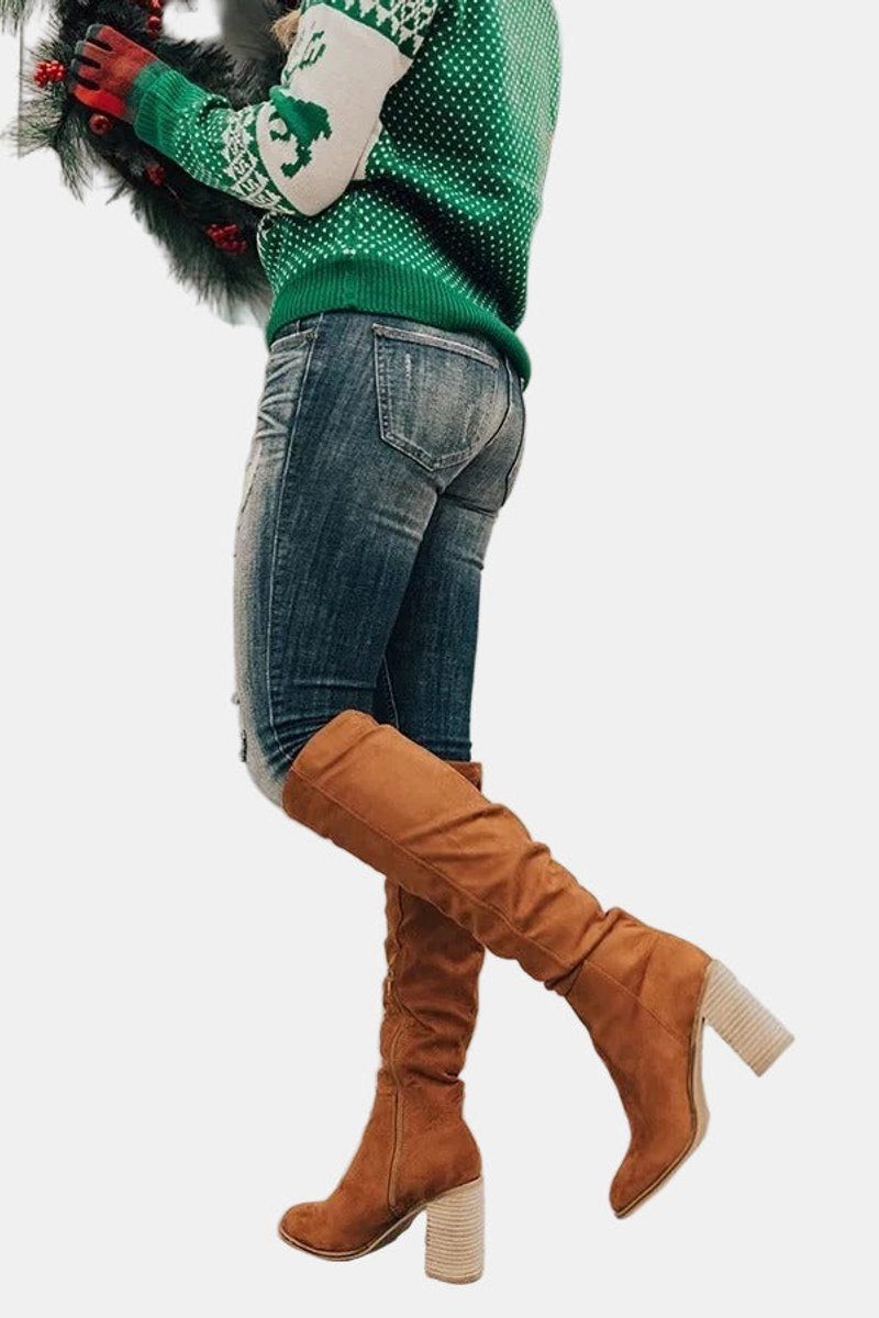 Over-the-Knee Block Heel Stretch Boots for Women - View 5