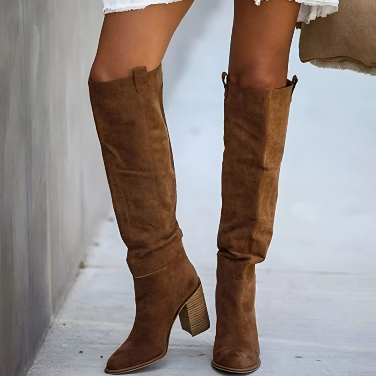 Over-the-Knee Suede Block Heel Boots for Women - Brown
