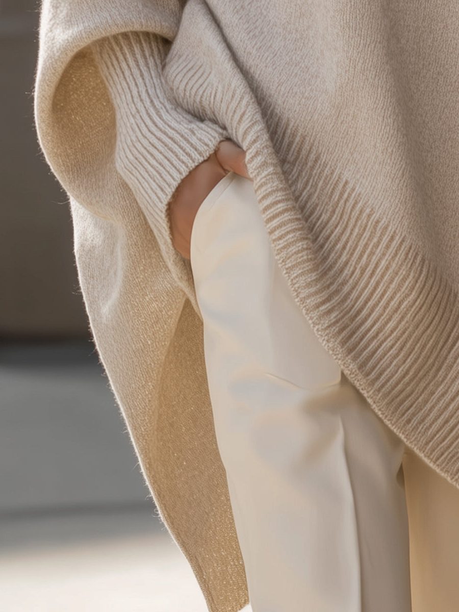 Oversized Asymmetrical Merino Wool Knit Sweater for Women - View 5