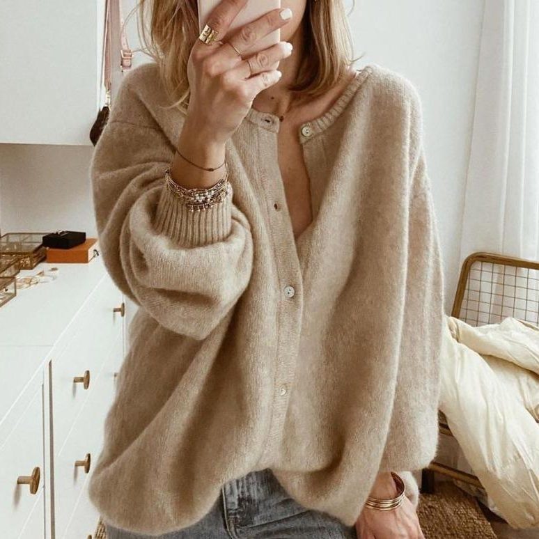 Oversized Button-Down Cardigan with Long Sleeves for Women