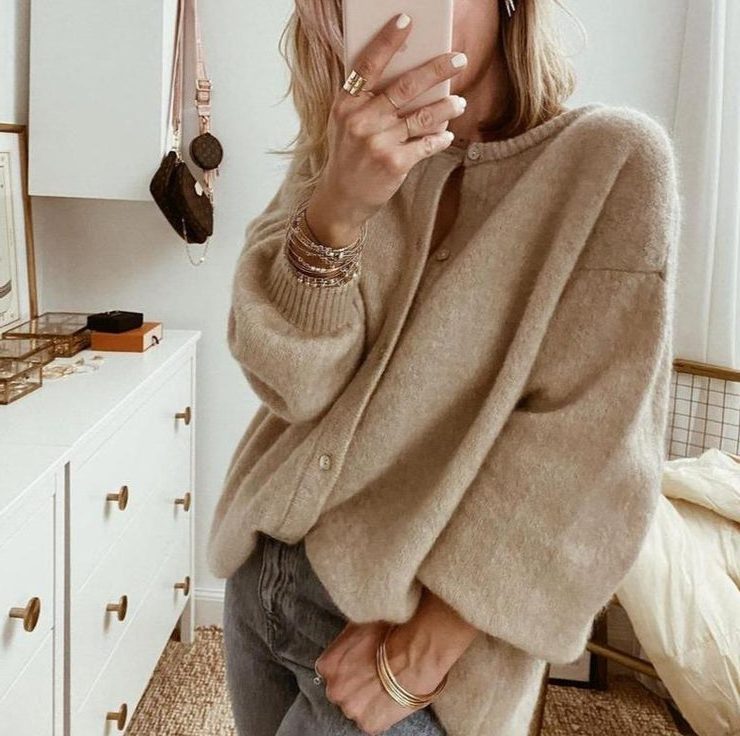 Oversized Button-Down Cardigan with Long Sleeves for Women