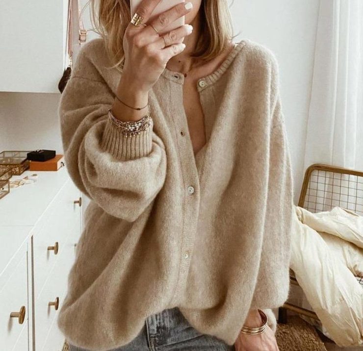 Oversized Button-Down Cardigan with Long Sleeves for Women - View 4