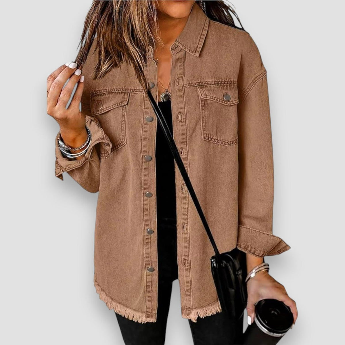Oversized Button-Down Jean Jacket for Women - View 6