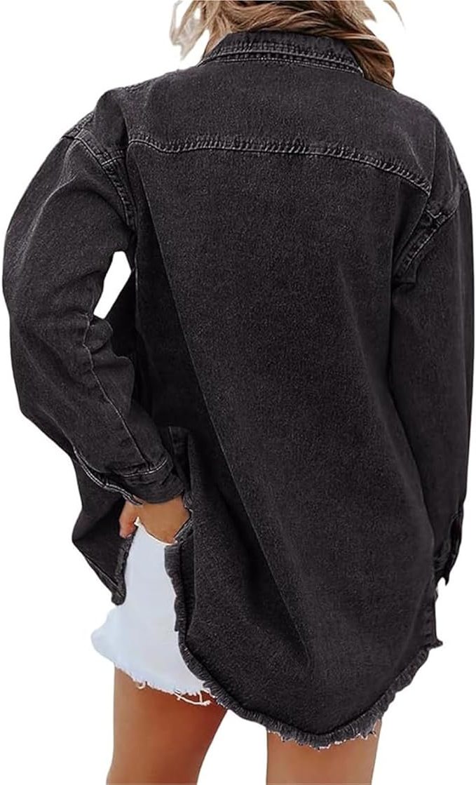 Oversized Button-Down Jean Jacket for Women - View 7