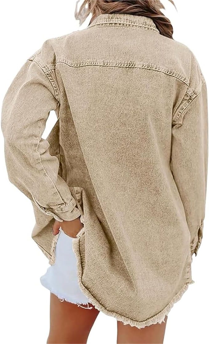 Oversized Button-Down Jean Jacket for Women - View 8
