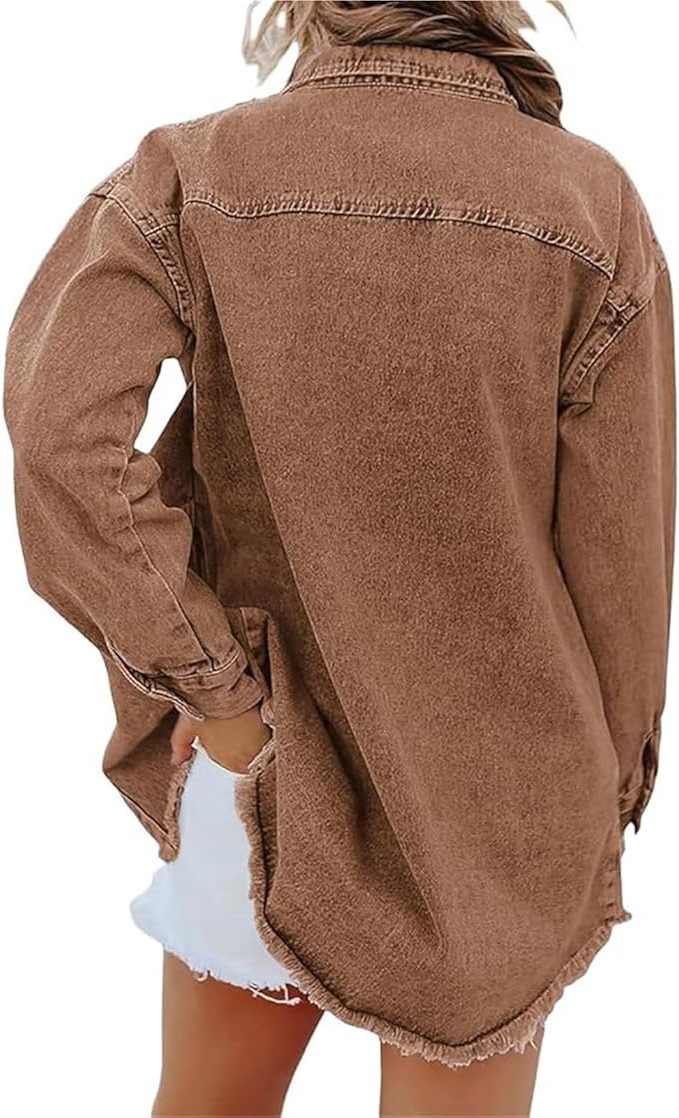 Oversized Button-Down Jean Jacket for Women - View 9