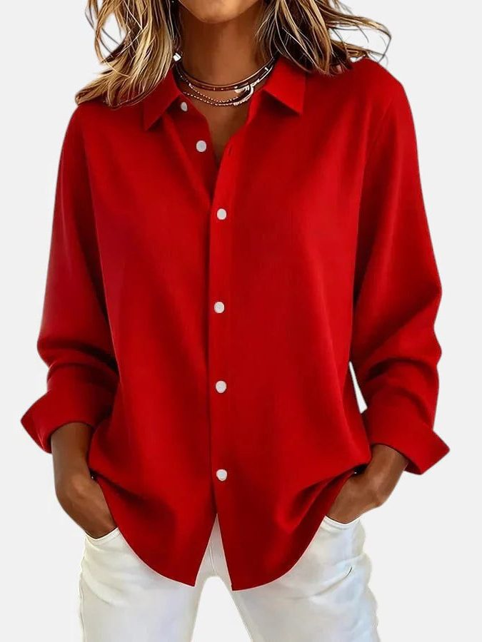 Oversized Button-Down Shirt for Women - Red