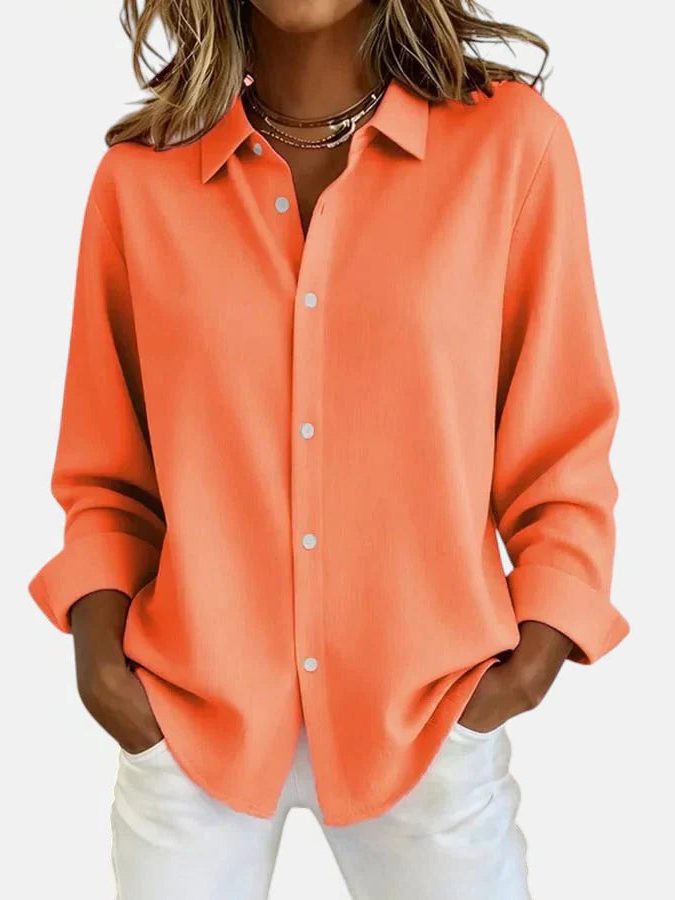 Oversized Button-Down Shirt for Women - Orange