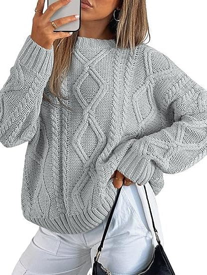 Oversized Cable Knit Sweater for Women - Gray
