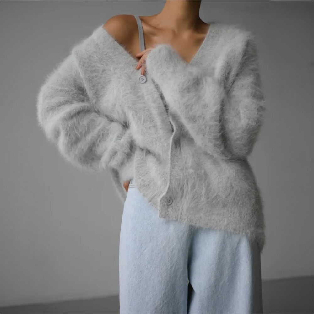 Oversized Cashmere Cardigan for Women - Gray