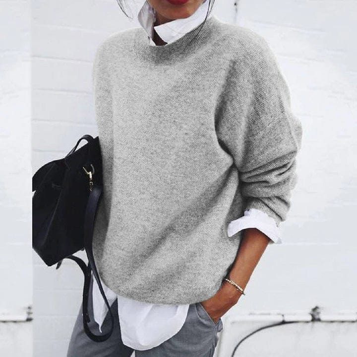 Oversized Cashmere Crew Neck Sweater for Women - Gray