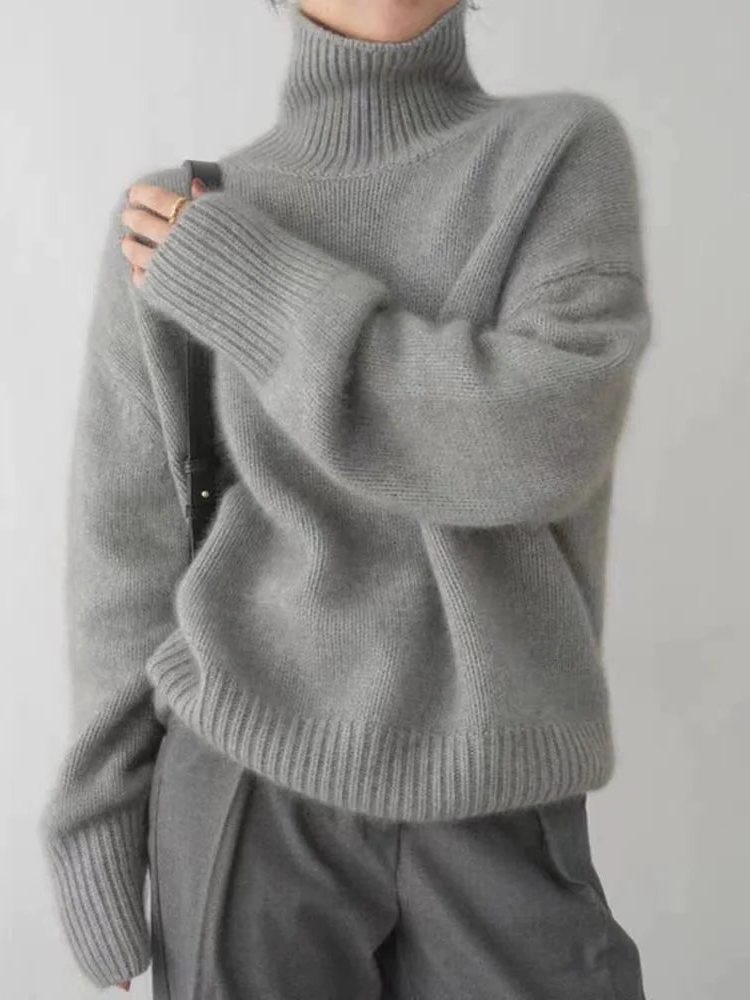 Oversized Cashmere Turtleneck Sweater for Women - Gray