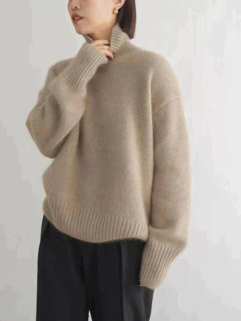 Oversized Cashmere Turtleneck Sweater for Women - Khaki