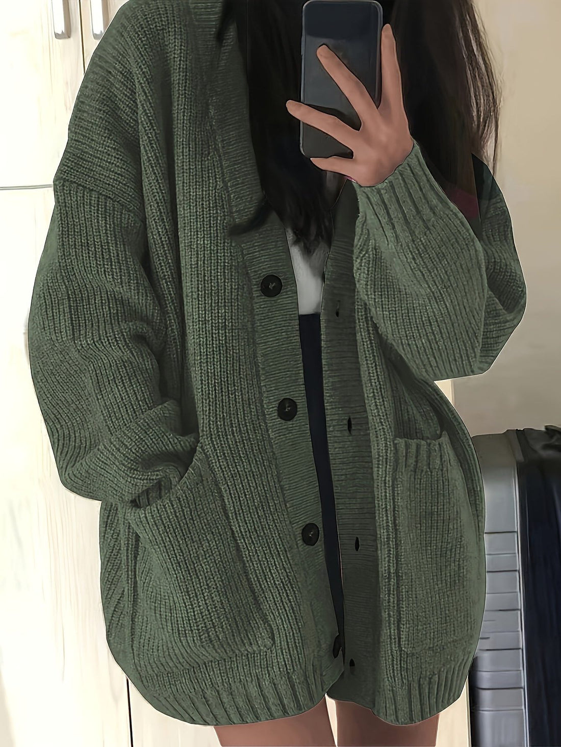 Oversized Chunky Knit Button-Front Cardigan for Women