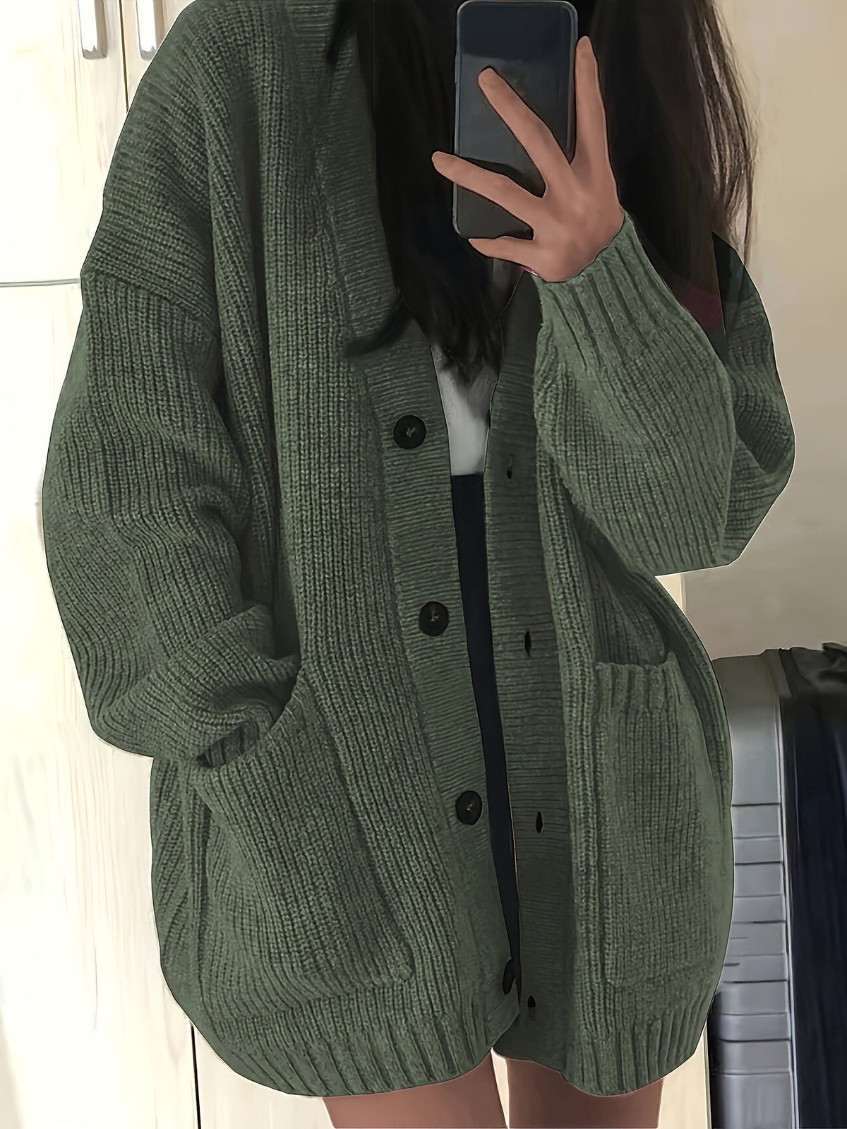 Oversized Chunky Knit Button-Front Cardigan for Women