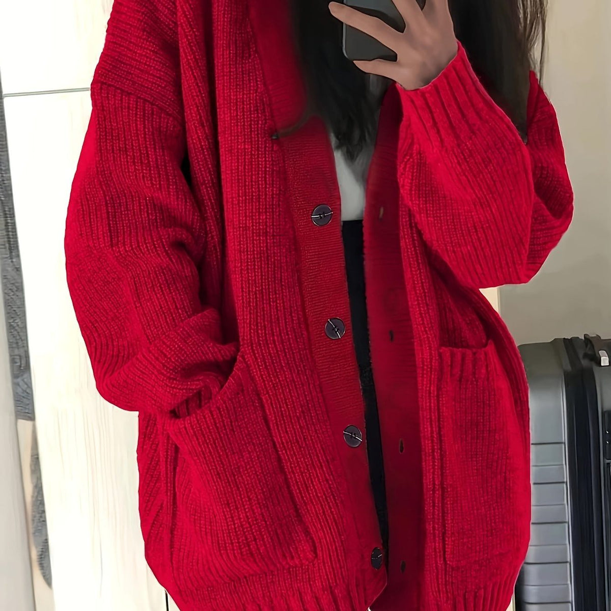 Oversized Chunky Knit Button-Front Cardigan for Women - View 10