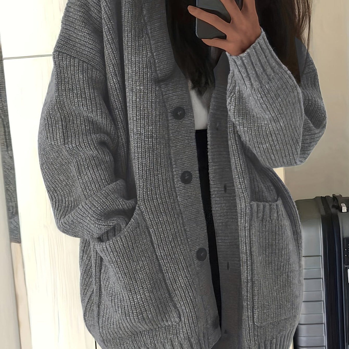 Oversized Chunky Knit Button-Front Cardigan for Women - View 11