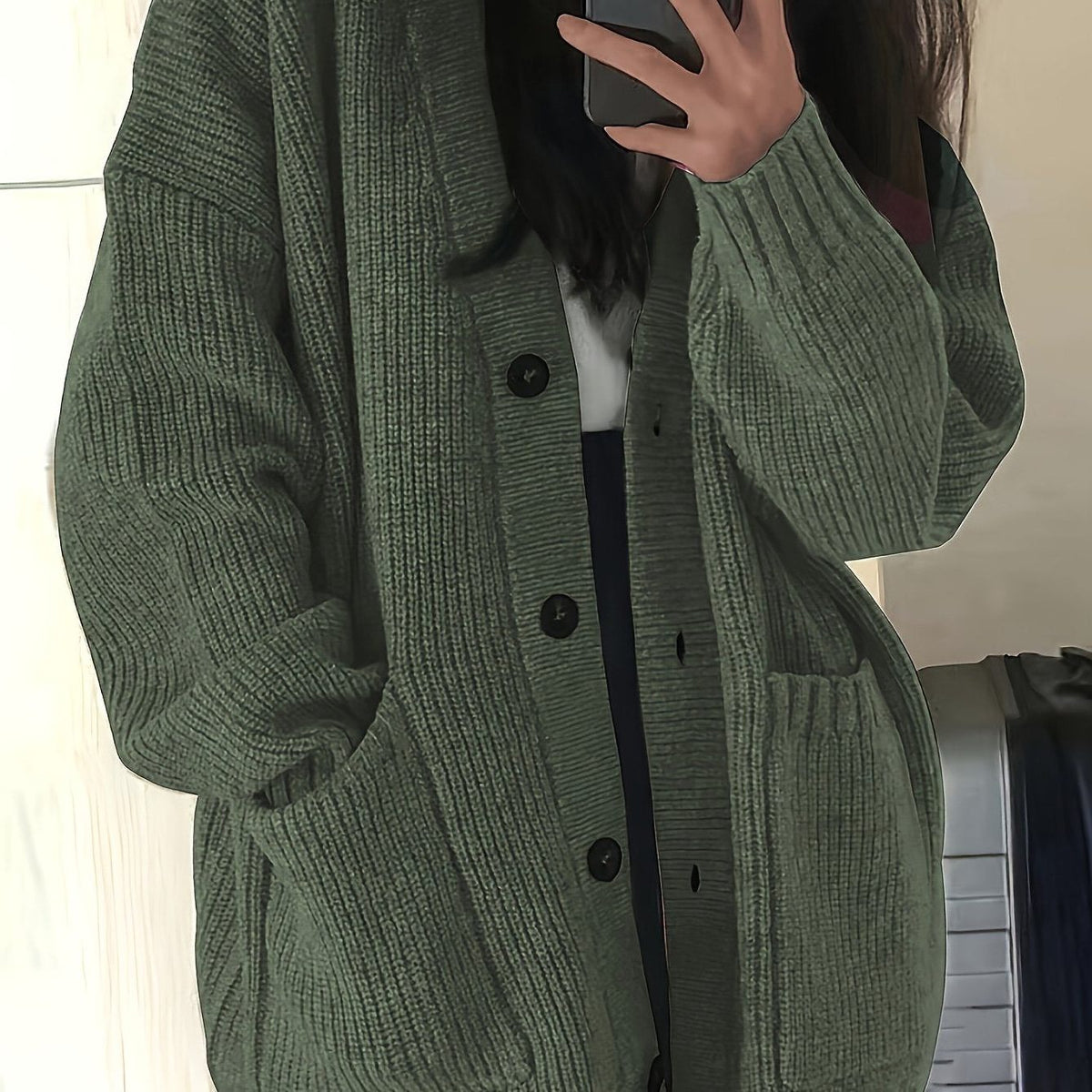 Oversized Chunky Knit Button-Front Cardigan for Women - View 12
