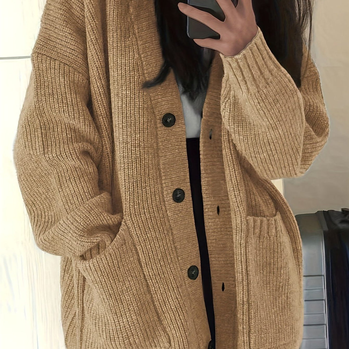 Oversized Chunky Knit Button-Front Cardigan for Women - View 13