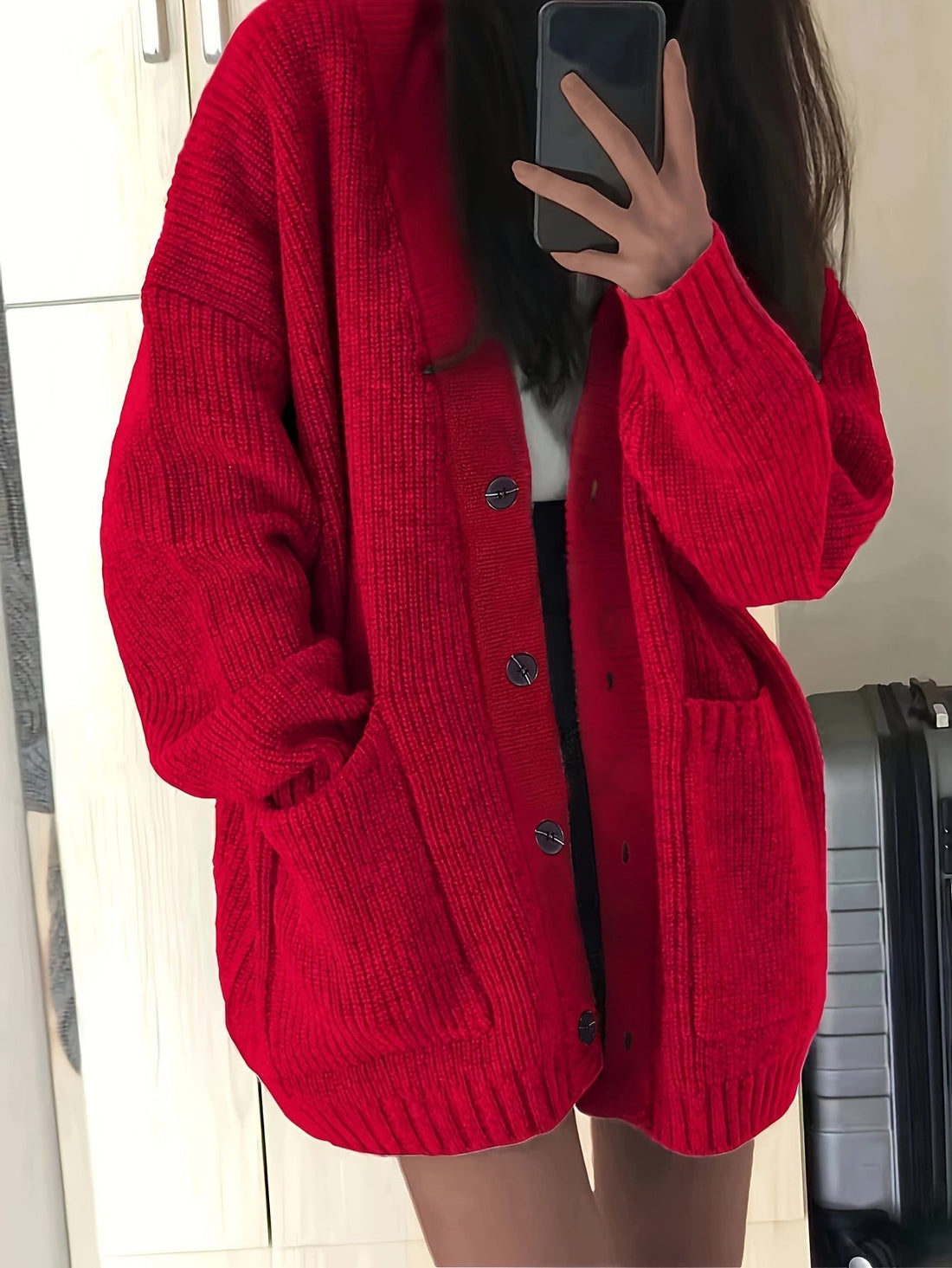 Oversized Chunky Knit Button-Front Cardigan for Women