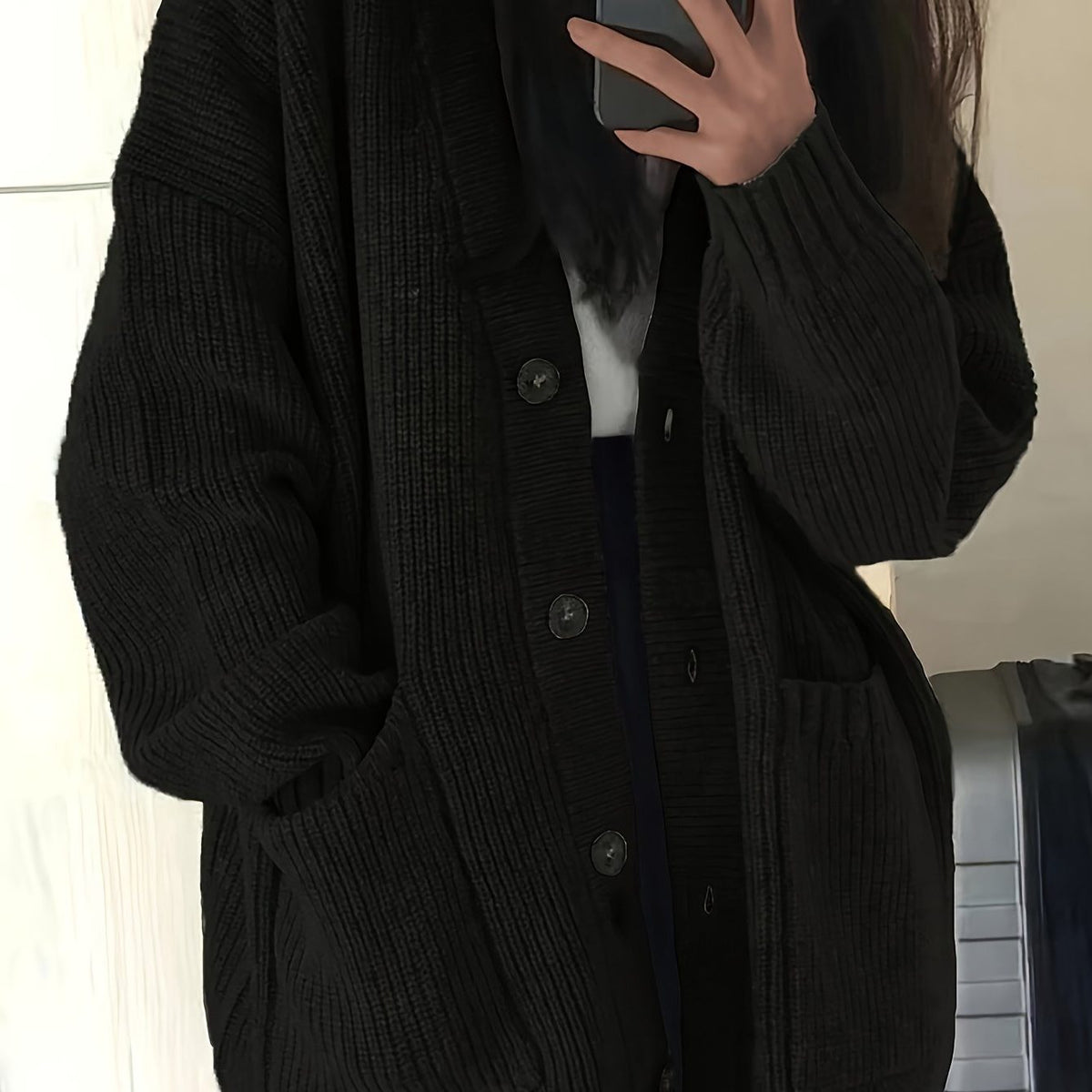 Oversized Chunky Knit Button-Front Cardigan for Women - View 9
