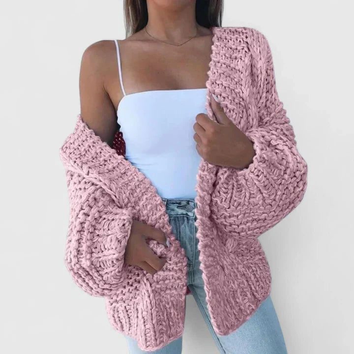 Oversized Chunky Knit Cardigan for Women - Pink