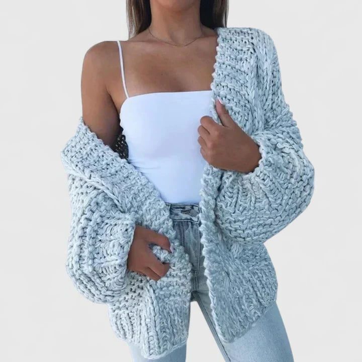Oversized Chunky Knit Cardigan for Women - Sky Blue