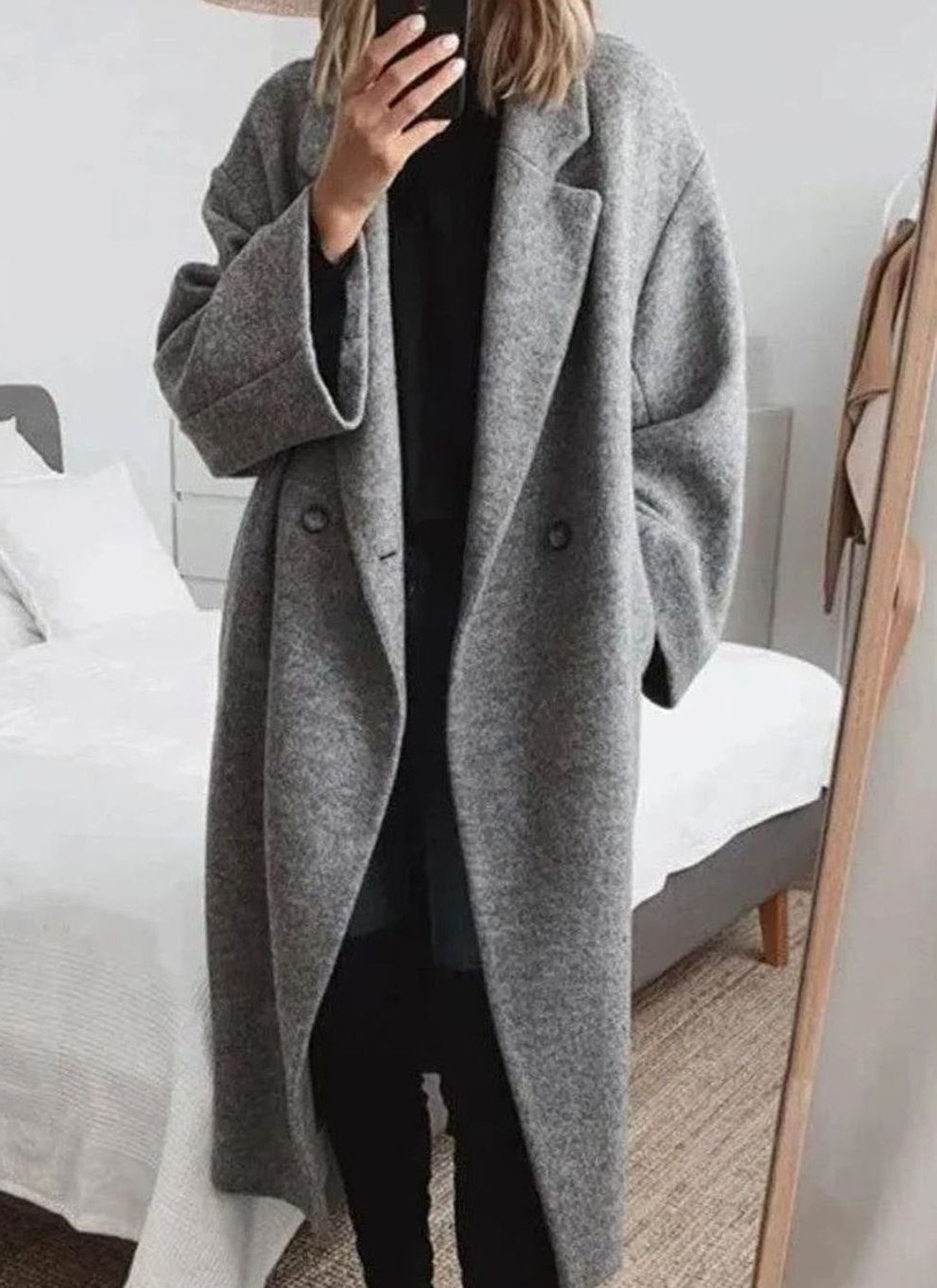 Oversized Double-Breasted Longline Coat for Women