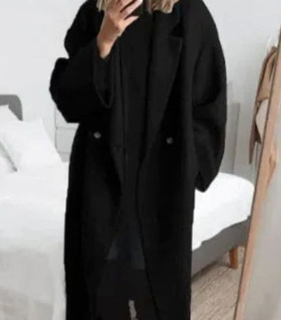 Oversized Double-Breasted Longline Coat for Women - Black