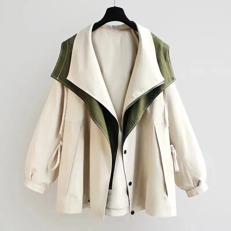 Oversized Drawstring Windbreaker Jacket for Women