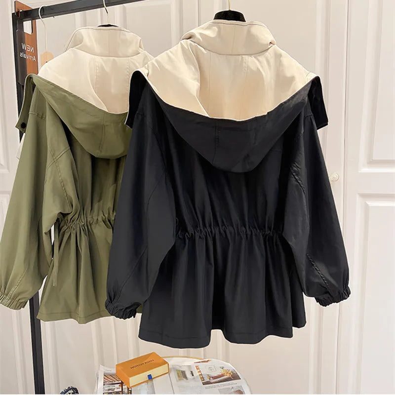 Oversized Drawstring Windbreaker Jacket for Women - View 13