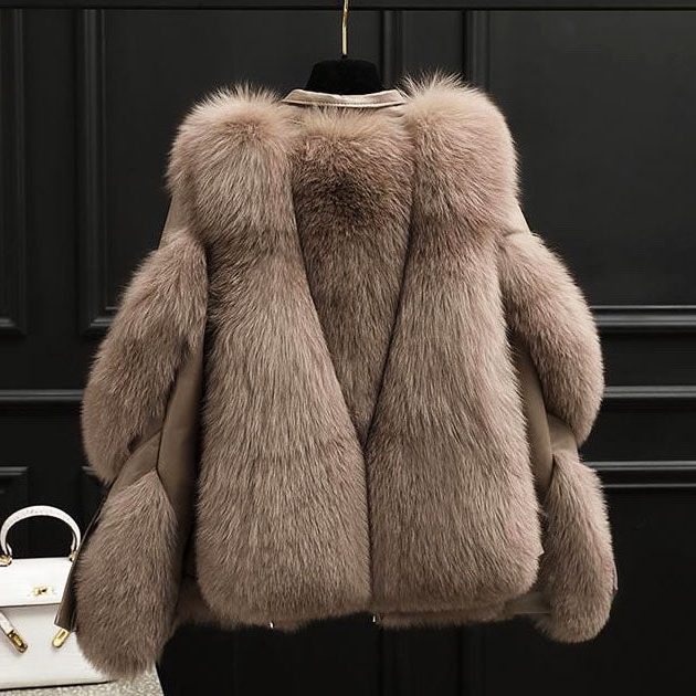 Oversized Faux Fur Collar Leather Jacket for Women - View 4